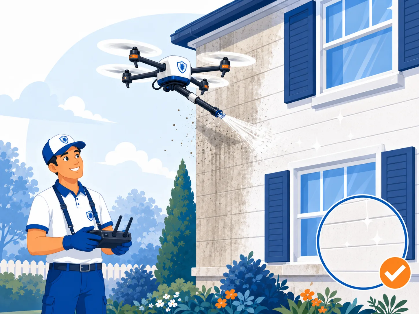 Illustration d’un drone nettoyant une façade