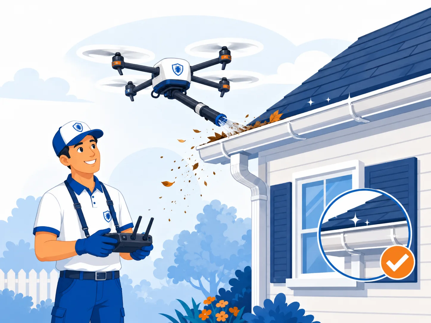 Illustration d’un drone nettoyant une gouttière